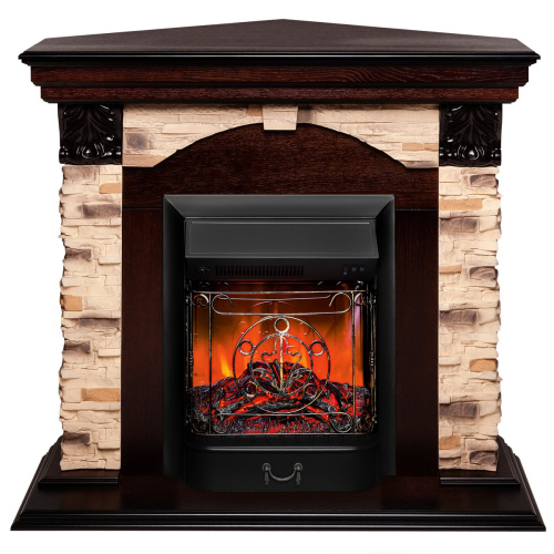 Электрокамин RealFlame Dublin Corner Rock AO античный дуб с очагом Majestic Lux Black
